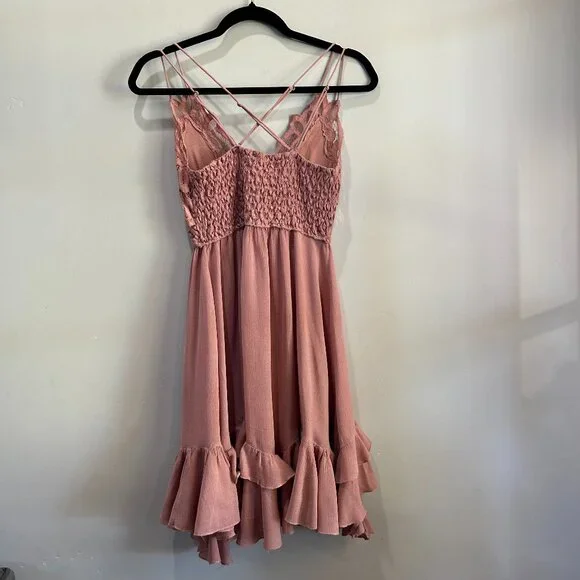 Free People Womens Adella Flowy lace Slip Dress Dusty Rose Pink Size ? Women's - Picture 7 of 14